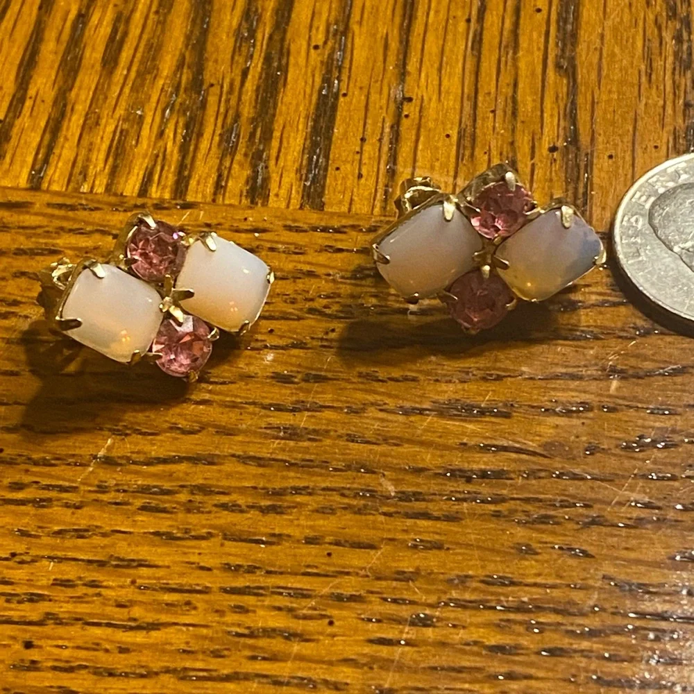 MCM clip on pink givre glass stones paired with pink faceted rhinestones